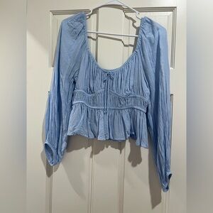 Cotton Candy Light Blue Peasant Blouse